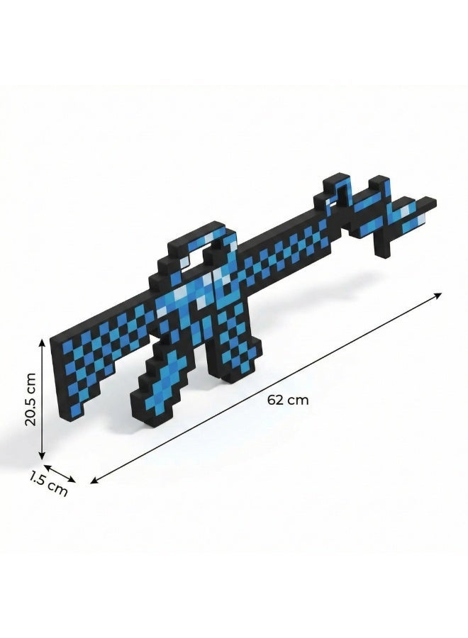 REZZOSS Pixel Machine Gun Toy 62cm – Blue Diamond EVA Foam Rifle for Kids | Minecraft Style Cosplay Weapon & Costume Prop Foam Gun | Soft Lightweight Safe Toy Gun for Pretend Play | Birthday Eid Ramadan Gift for Boys & Girls - Image 3